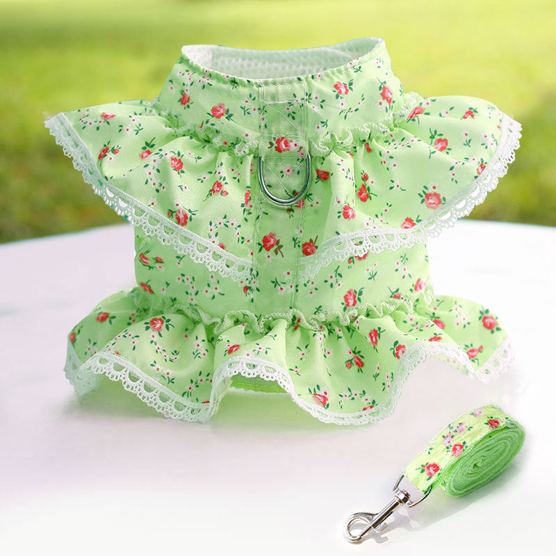 KFX-7619261 Small Floral Lace Teddy Bear Dog Leash with Chest Strap for Pets Up to 15 kg