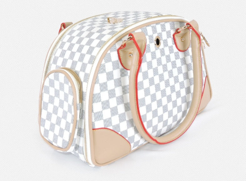 KFX-7620925 Pet Carrier Bag for Dogs and Cats – PU Material, Maximum Capacity 8 kg, Available in Small & Large Sizes, White & Brown Colors