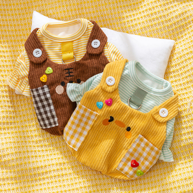 KFX-7624125 Autumn and Winter Small Animal Two-Legged Overalls in Rock Yellow Chicken and Lomi Brown Tiger