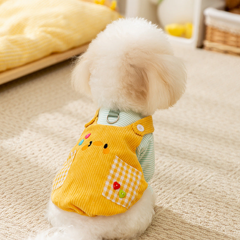 KFX-7624125 Autumn and Winter Small Animal Two-Legged Overalls in Rock Yellow Chicken and Lomi Brown Tiger