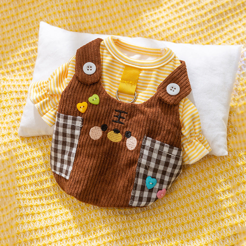 KFX-7624125 Autumn and Winter Small Animal Two-Legged Overalls in Rock Yellow Chicken and Lomi Brown Tiger