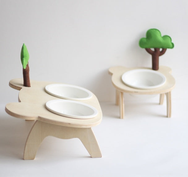 KFX-7624637 Natural Wood Bear Design Pet Bowl with Single and Double Rack Options