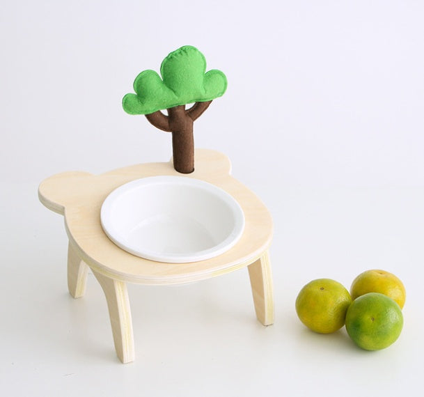 KFX-7624637 Natural Wood Bear Design Pet Bowl with Single and Double Rack Options