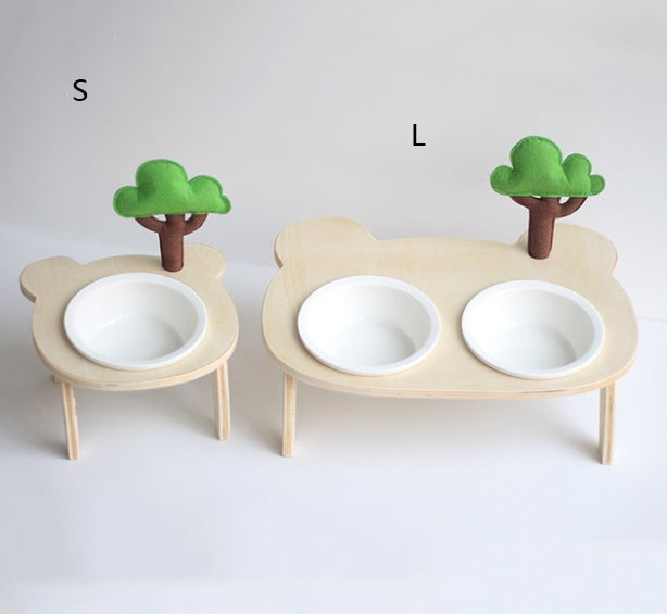 KFX-7624637 Natural Wood Bear Design Pet Bowl with Single and Double Rack Options