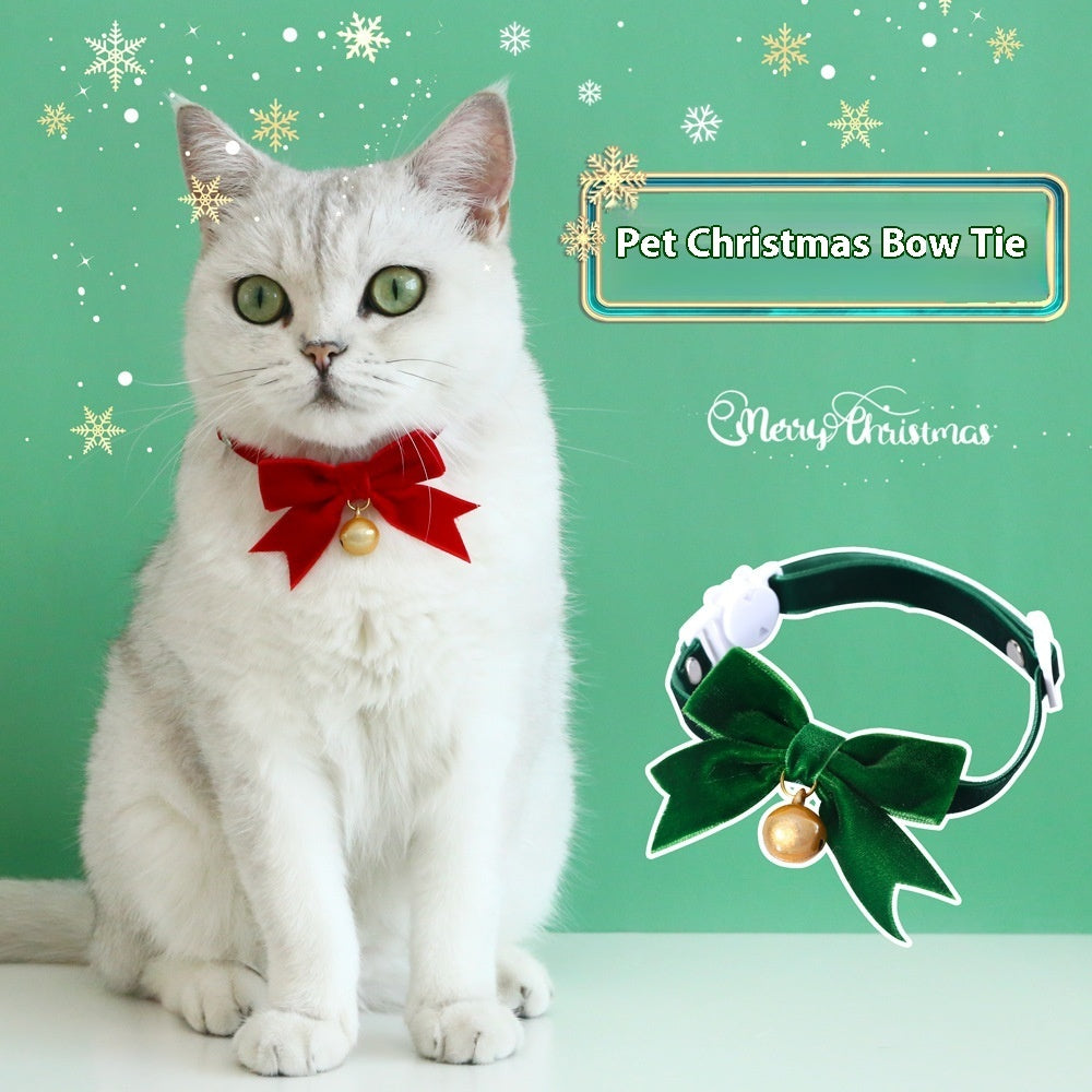 KFX-7625021 Velvet Hand Bow Tie with Anti-Suffocation Buckle for Pets - Available in Red, Green, Blue and Fan Patterns