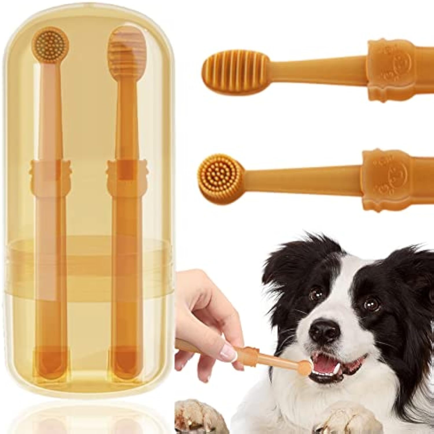 KFX-7625917 360-Degree Silicone Dog and Cat Toothbrush with Tongue Cleaner and Storage Cup for Effective Dental Care