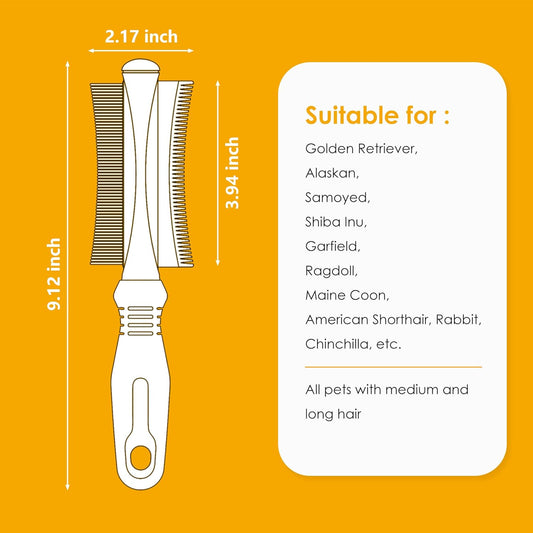KFX-7627709 2-in-1 Pet Grooming Brush with Deshedding Comb for All Hair Types – Ergonomic Handle for Comfort