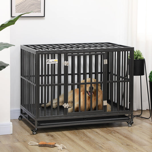 KFX-7628093 Heavy-Duty Pet Dog Crate with Playpen, Removable Tray & Rolling Caster Wheels 44''