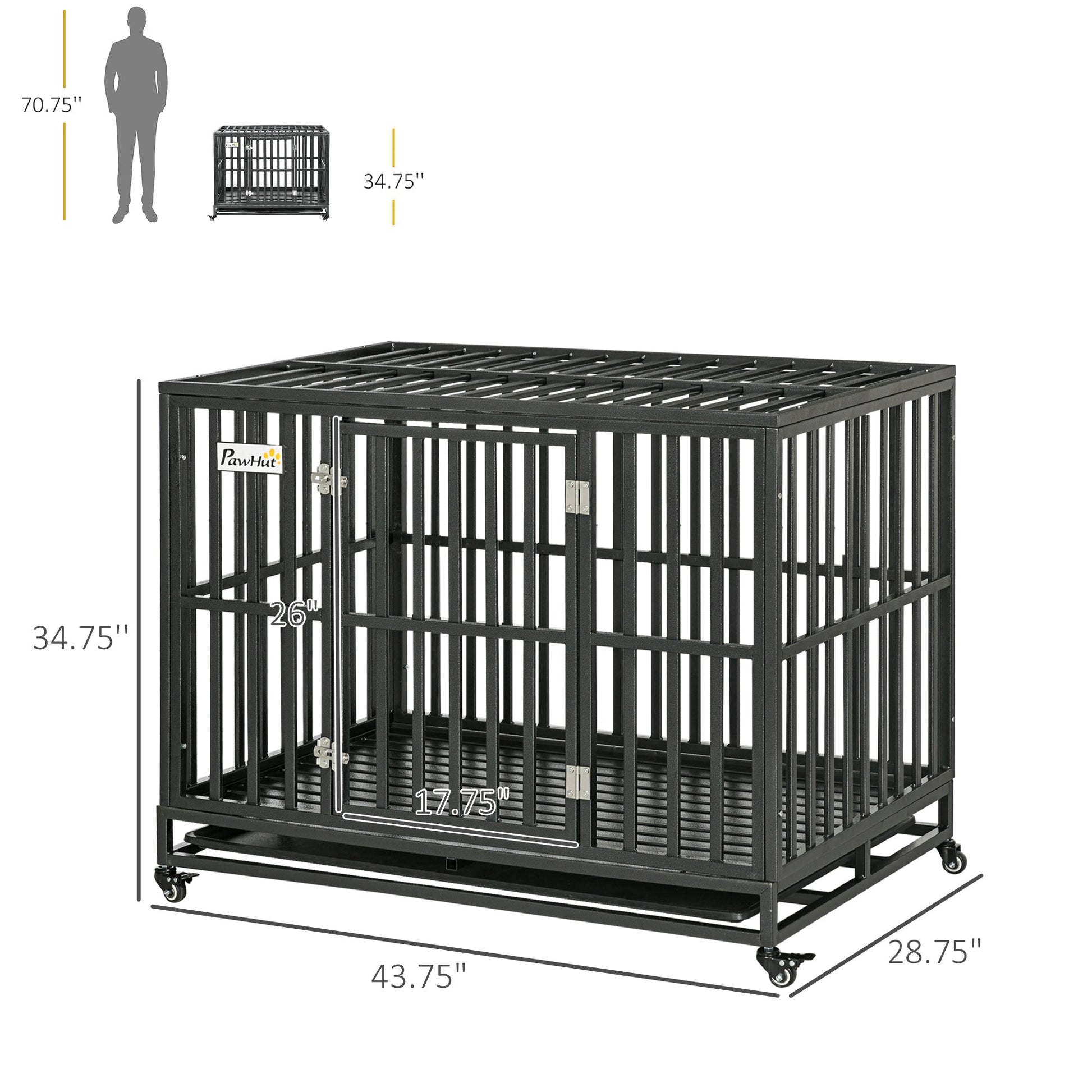 KFX-7628093 Heavy-Duty Pet Dog Crate with Playpen, Removable Tray & Rolling Caster Wheels 44''