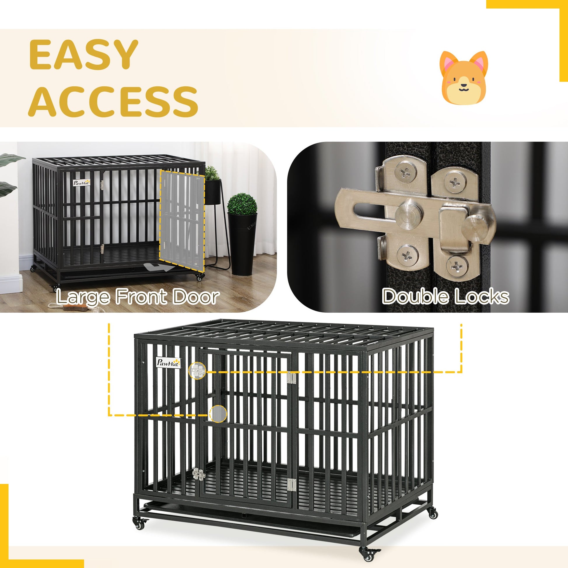 KFX-7628093 Heavy-Duty Pet Dog Crate with Playpen, Removable Tray & Rolling Caster Wheels 44''