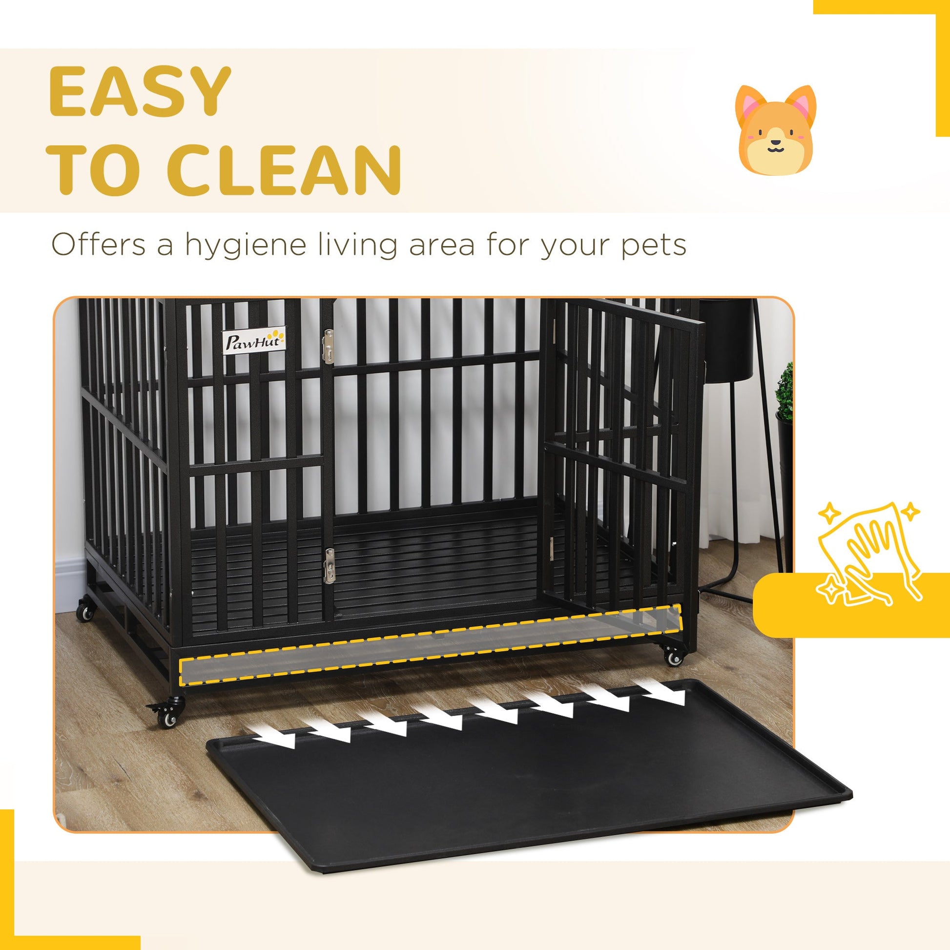 KFX-7628093 Heavy-Duty Pet Dog Crate with Playpen, Removable Tray & Rolling Caster Wheels 44''