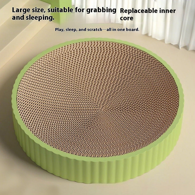 KFX-7628477 Wear-Resistant Round Cat Scratching Board with Replaceable Corrugated Paper Nest - Green and White, 55CM