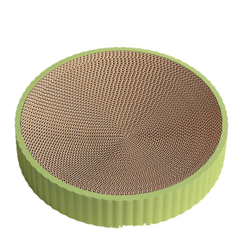KFX-7628477 Wear-Resistant Round Cat Scratching Board with Replaceable Corrugated Paper Nest - Green and White, 55CM