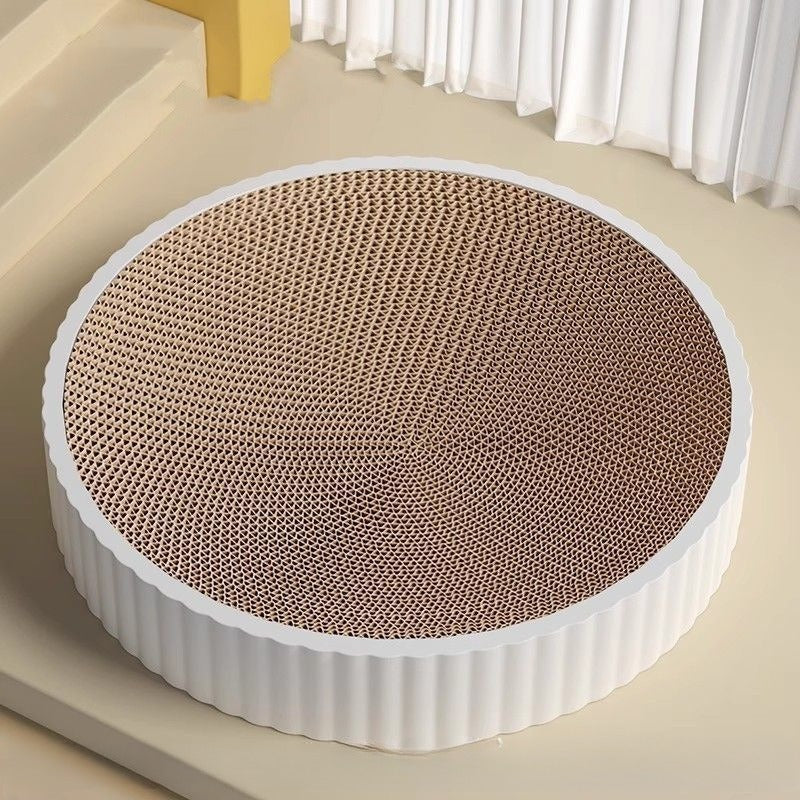 KFX-7628477 Wear-Resistant Round Cat Scratching Board with Replaceable Corrugated Paper Nest - Green and White, 55CM