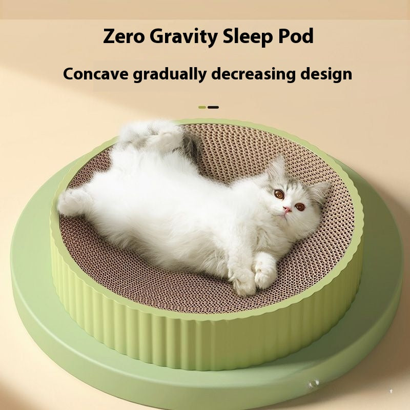 KFX-7628477 Wear-Resistant Round Cat Scratching Board with Replaceable Corrugated Paper Nest - Green and White, 55CM