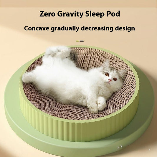 KFX-7628477 Wear-Resistant Round Cat Scratching Board with Replaceable Corrugated Paper Nest - Green and White, 55CM