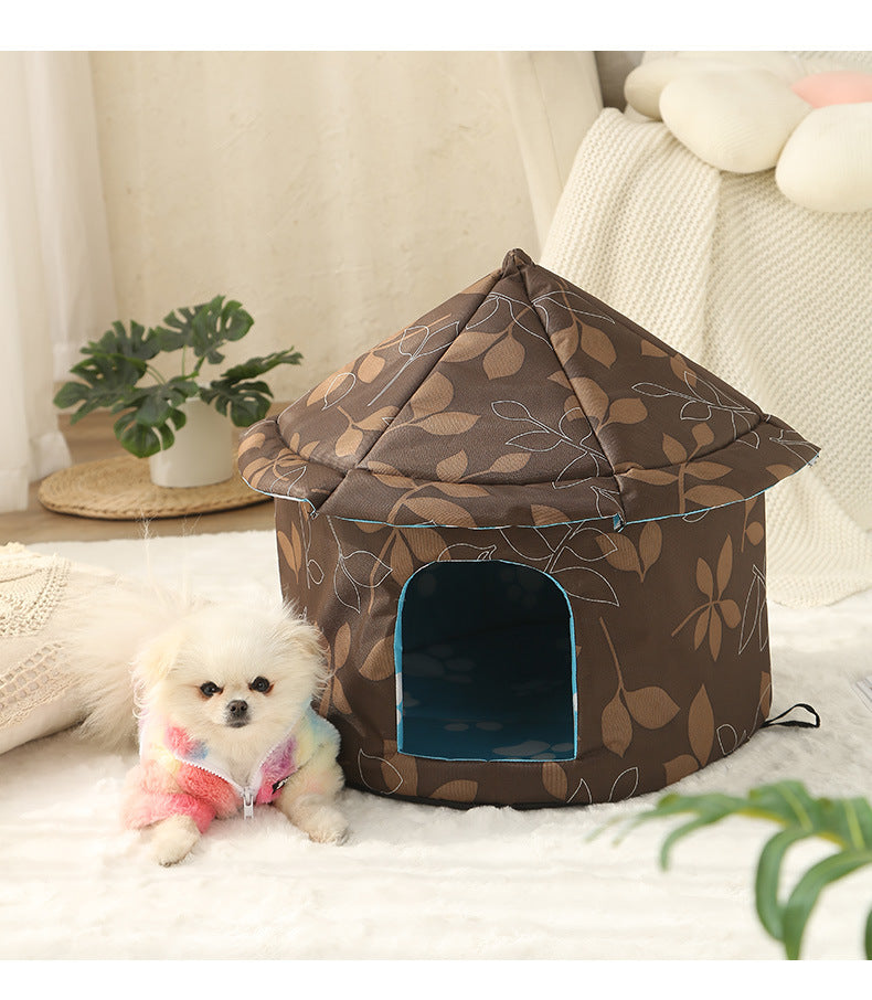 KFX-7629245 Outdoor Waterproof Pet Nest - Cold Proof Tent for Cats and Small Animals, Available in Camouflage Green, Deciduous Brown, Black Paw Print, Size M and L