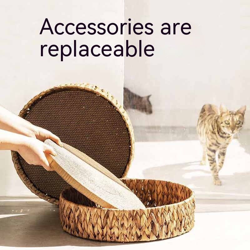 KFX-7630397 Warm Rattan Cat Nest with Cotton Cushion for Comfortable Scratching and Resting