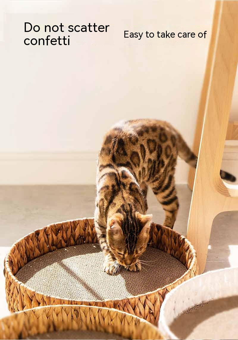 KFX-7630397 Warm Rattan Cat Nest with Cotton Cushion for Comfortable Scratching and Resting