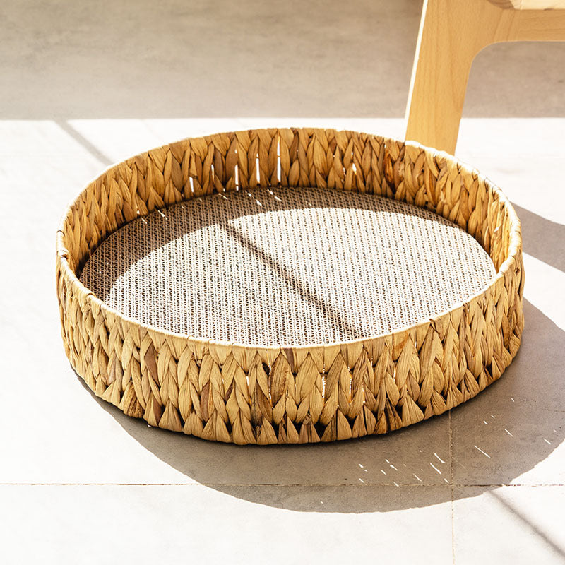 KFX-7630397 Warm Rattan Cat Nest with Cotton Cushion for Comfortable Scratching and Resting