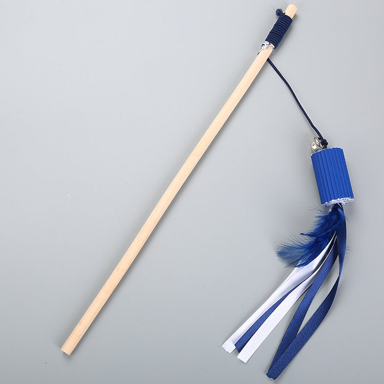 KFX-7631037 Wooden Cat Teaser Wand with Feather and Paper Rope - Fun Interactive Toy, 40cm Long
