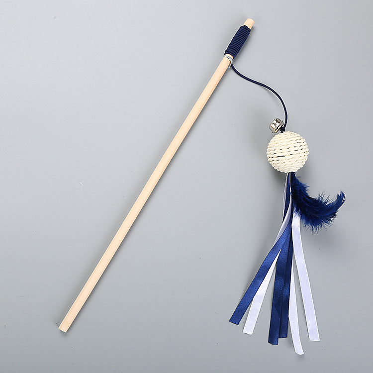 KFX-7631037 Wooden Cat Teaser Wand with Feather and Paper Rope - Fun Interactive Toy, 40cm Long