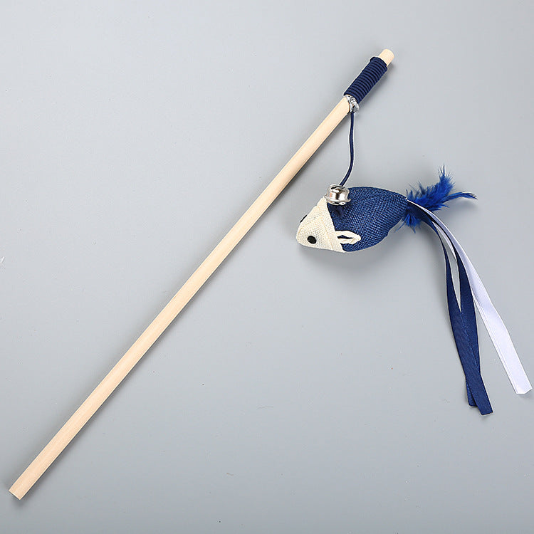 KFX-7631037 Wooden Cat Teaser Wand with Feather and Paper Rope - Fun Interactive Toy, 40cm Long
