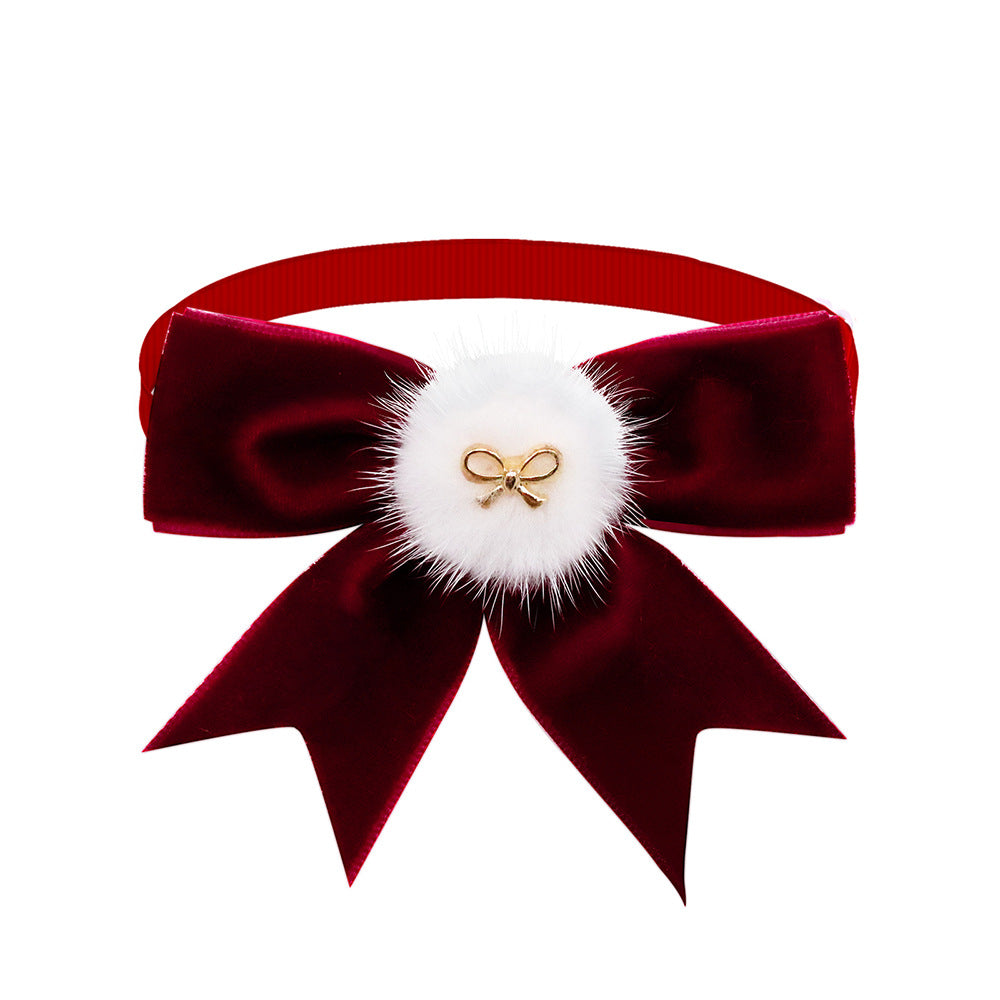 KFX-7632445 Adjustable Solid Color Suede Bow Tie for Pets - Available in Dark Red, Red, Green, and White