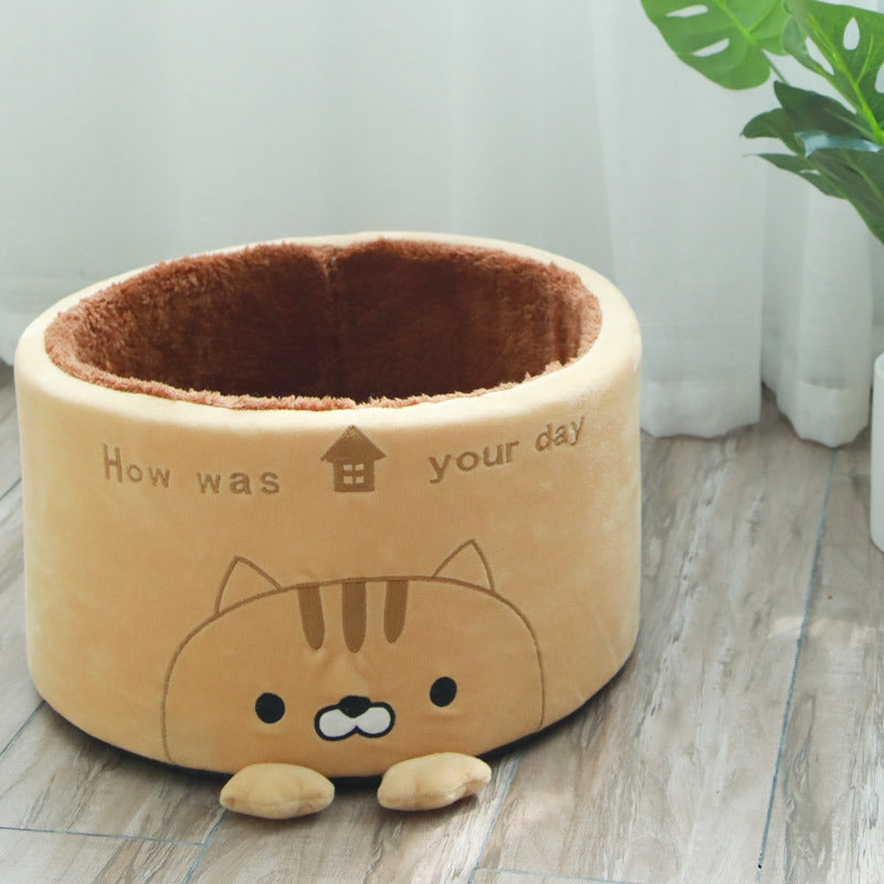 KFX-7634237 Cozy Round Plush Pet Nest for Cats and Small Dogs - Autumn & Winter Design