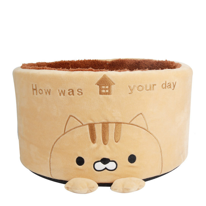 KFX-7634237 Cozy Round Plush Pet Nest for Cats and Small Dogs - Autumn & Winter Design