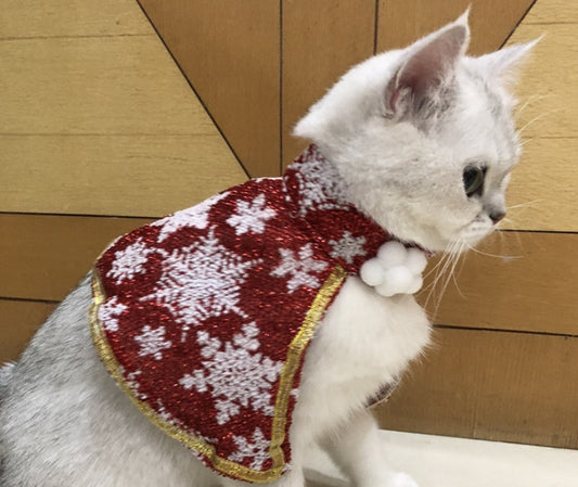 KFX-7635773 Snowflake Themed Pet Cloak in Red Silver & Green Silver - Small to Large Sizes Available