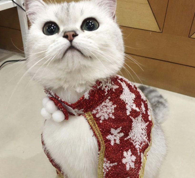 KFX-7635773 Snowflake Themed Pet Cloak in Red Silver & Green Silver - Small to Large Sizes Available