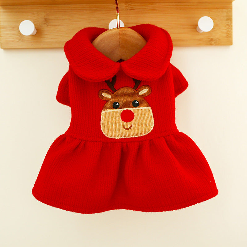 KFX-7638333 Festive Christmas Elk Couples Dress Hoodie for Pets - Casual Skirt Style