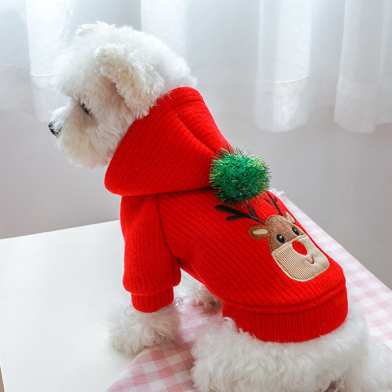 KFX-7638333 Festive Christmas Elk Couples Dress Hoodie for Pets - Casual Skirt Style