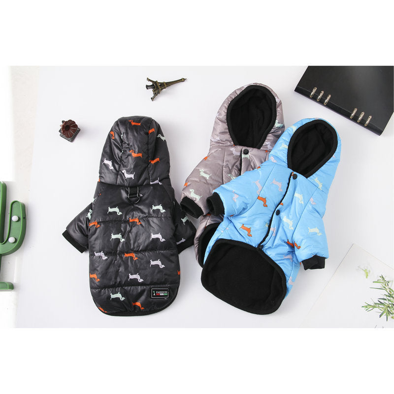 KFX-7640381 Adorable Cotton Puppy Pattern Princess Suit for Pets in Blue, Black, and Gray