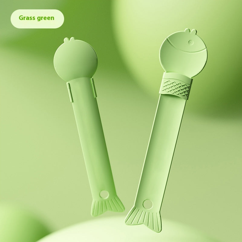 KFX-7641789 Cat Feeding Spoon - Anti-Drip Design, Available in Grass Green and Beige, PP Material