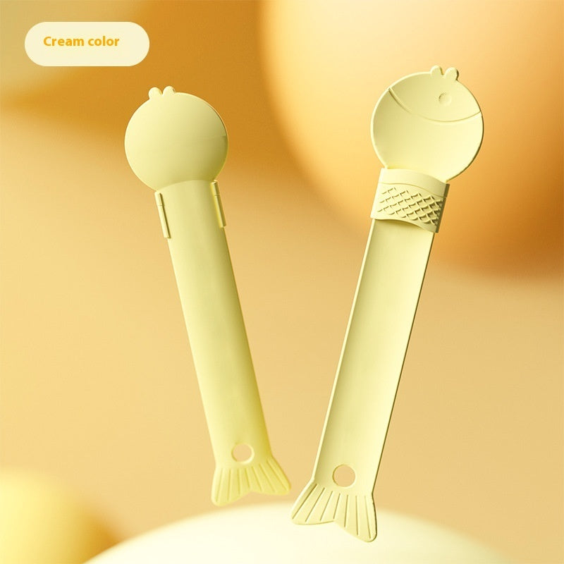 KFX-7641789 Cat Feeding Spoon - Anti-Drip Design, Available in Grass Green and Beige, PP Material