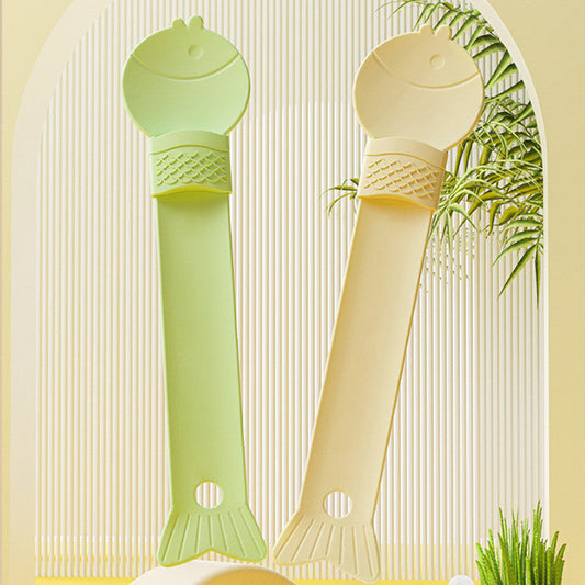 KFX-7641789 Cat Feeding Spoon - Anti-Drip Design, Available in Grass Green and Beige, PP Material