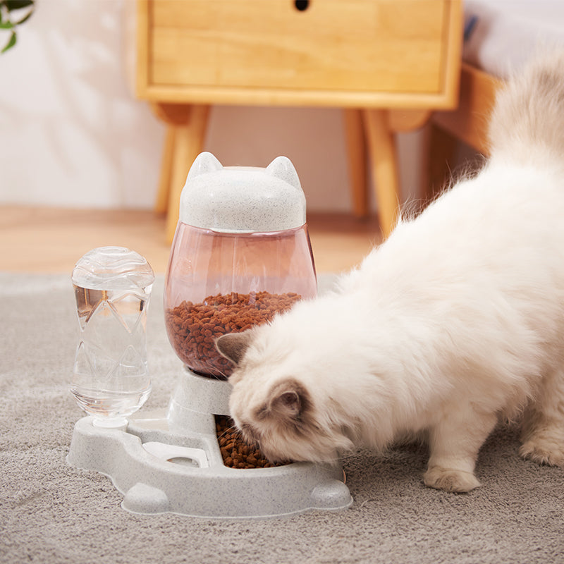 KFX-7641917 Automatic Two-in-One Pet Feeder and Water Dispenser for Cats and Dogs, Gravity Design, Easy to Clean, Anti-Slip Base