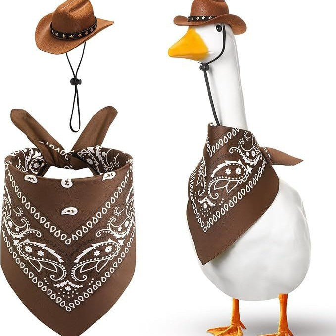 KFX-7643325 Monochrome Denim Cowboy Hat and Drool Towel Set for All Seasons
