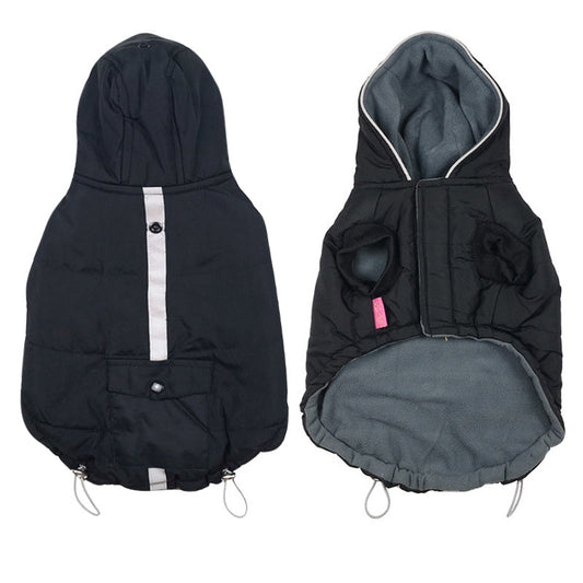 KFX-7644093 Reflective Black Cotton Dog Coat for Winter - Available in Multiple Sizes