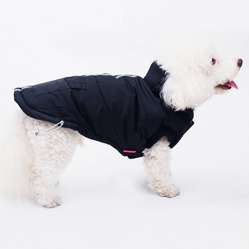KFX-7644093 Reflective Black Cotton Dog Coat for Winter - Available in Multiple Sizes