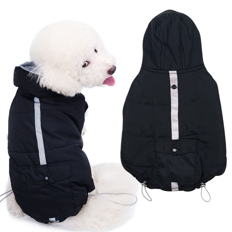 KFX-7644093 Reflective Black Cotton Dog Coat for Winter - Available in Multiple Sizes