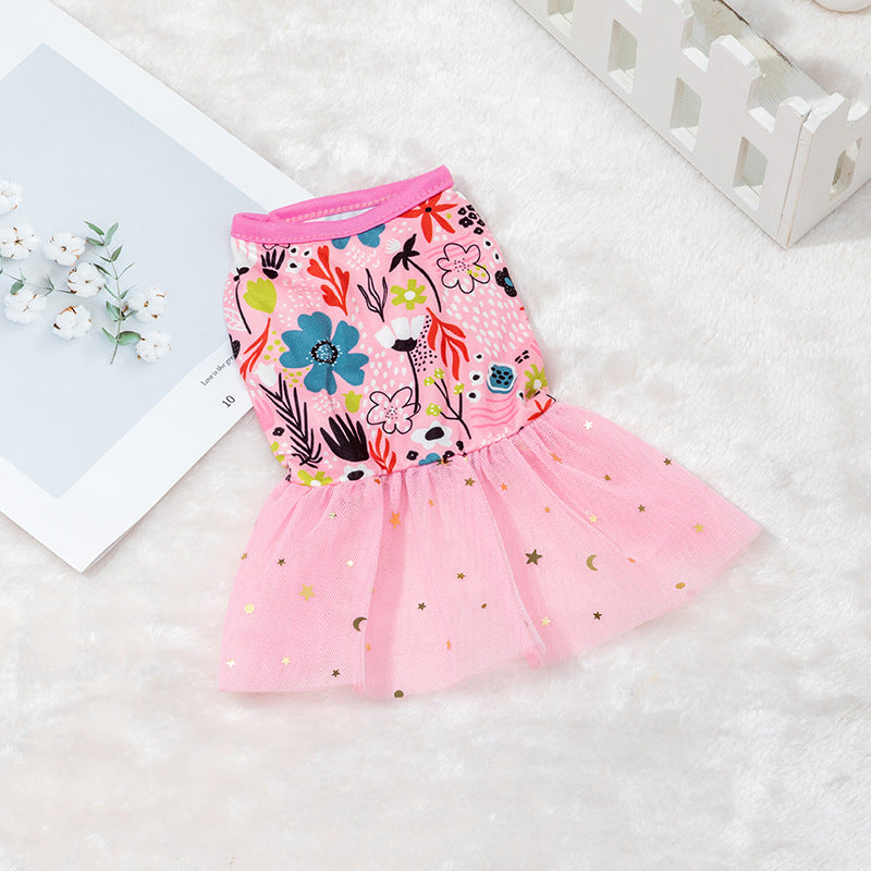 KFX-7646269 Cute Pet Skirt Dress in Pink Rainbow, Floral, and Butterfly Designs for Dogs