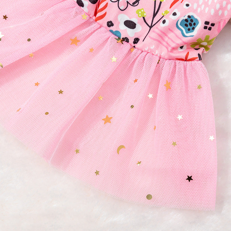 KFX-7646269 Cute Pet Skirt Dress in Pink Rainbow, Floral, and Butterfly Designs for Dogs