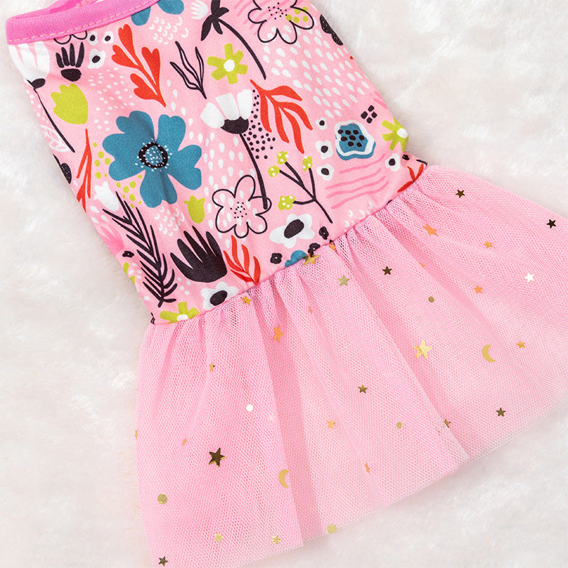 KFX-7646269 Cute Pet Skirt Dress in Pink Rainbow, Floral, and Butterfly Designs for Dogs