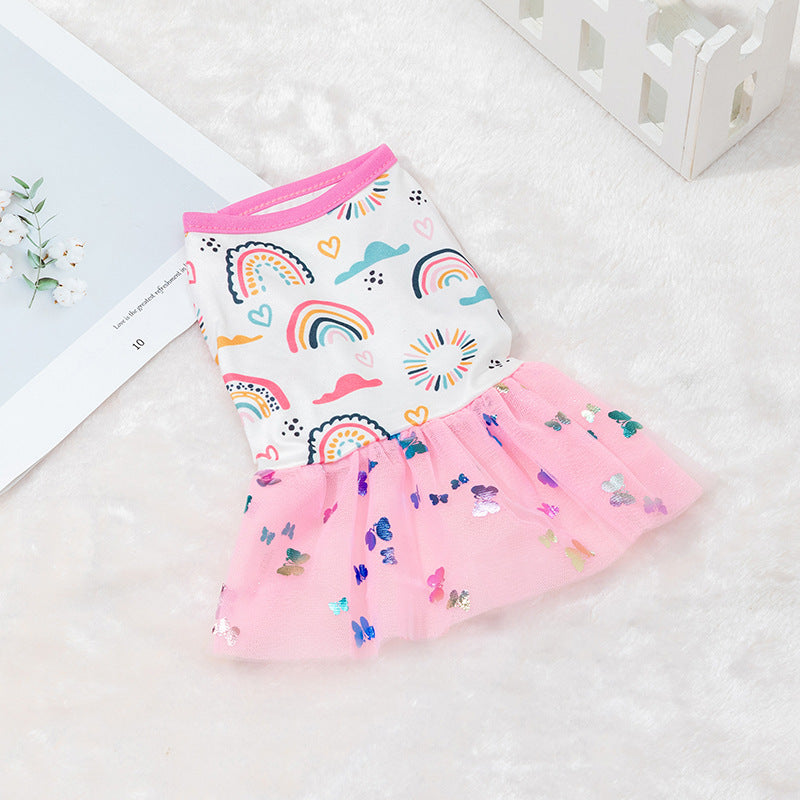 KFX-7646269 Cute Pet Skirt Dress in Pink Rainbow, Floral, and Butterfly Designs for Dogs