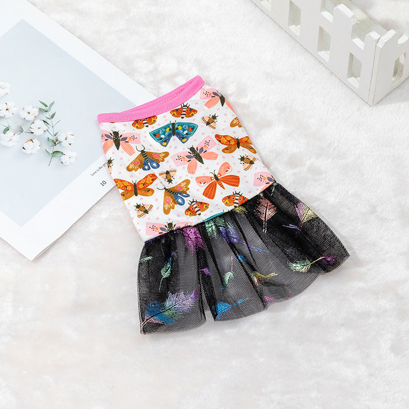 KFX-7646269 Cute Pet Skirt Dress in Pink Rainbow, Floral, and Butterfly Designs for Dogs