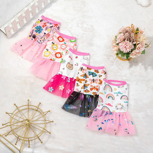 KFX-7646269 Cute Pet Skirt Dress in Pink Rainbow, Floral, and Butterfly Designs for Dogs
