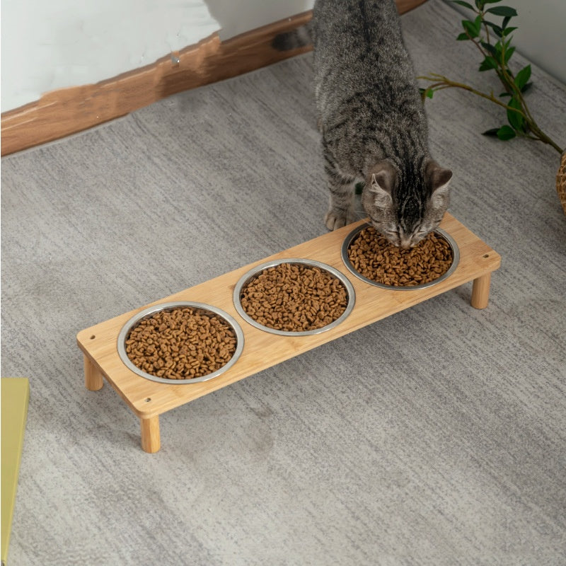 KFX-7647677 Large Stainless Steel Pet Bowls with Bamboo Base - Modern Anti-Tumble Design